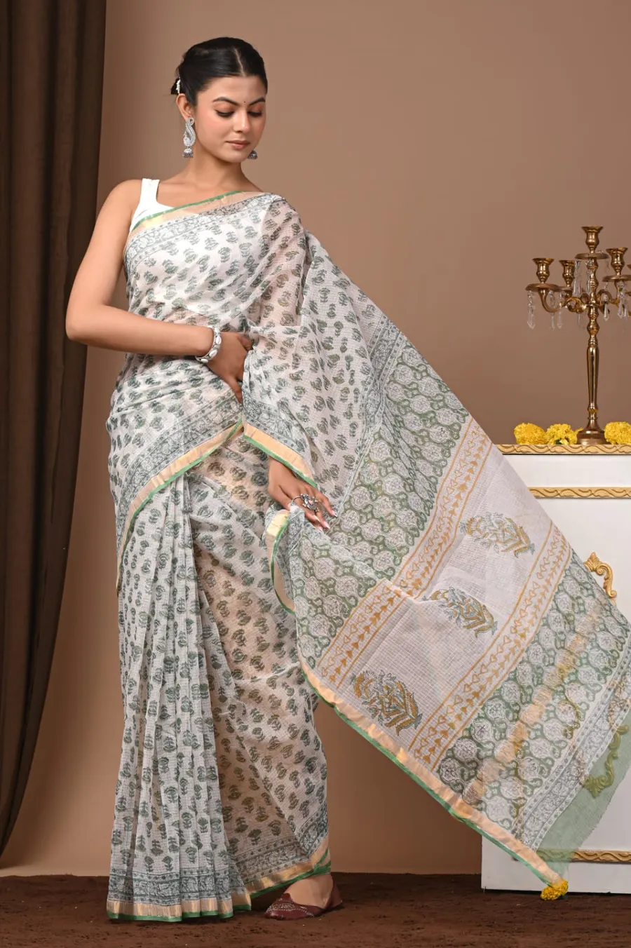 Handcrafted Bagru Print Kota Saree